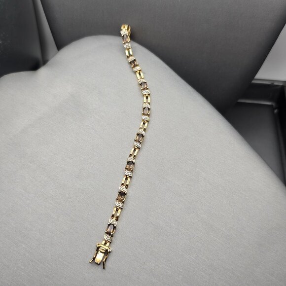 Smoky & Clear Quartz Tennis Bracelet 7.5" Gold Vermeil over Sterling Silver 13g - Picture 9 of 16